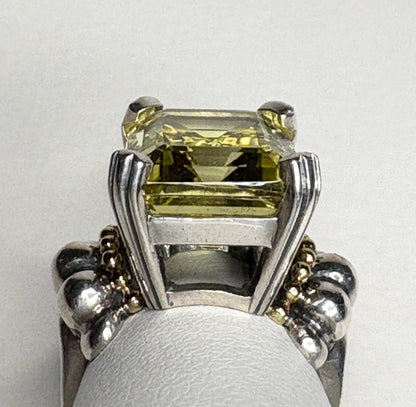 Lagos Caviar Glacier ring with large lemon quartz in sterling silver and 18k gold.