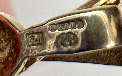 Vintage 9k gold pendant necklace with British hallmarks and amethyst.