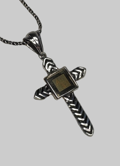 Sterling silver cross pendant necklace with a nano laser inscribed Bible under glass.
