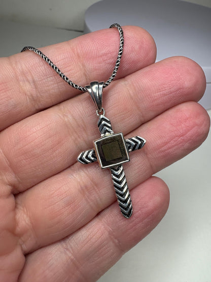 Sterling silver cross pendant necklace with a nano-inscribed Bible on a 20-inch chain.