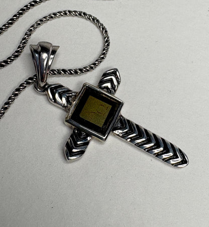Sterling silver cross pendant necklace with a nano laser inscribed Bible on a 20" chain.