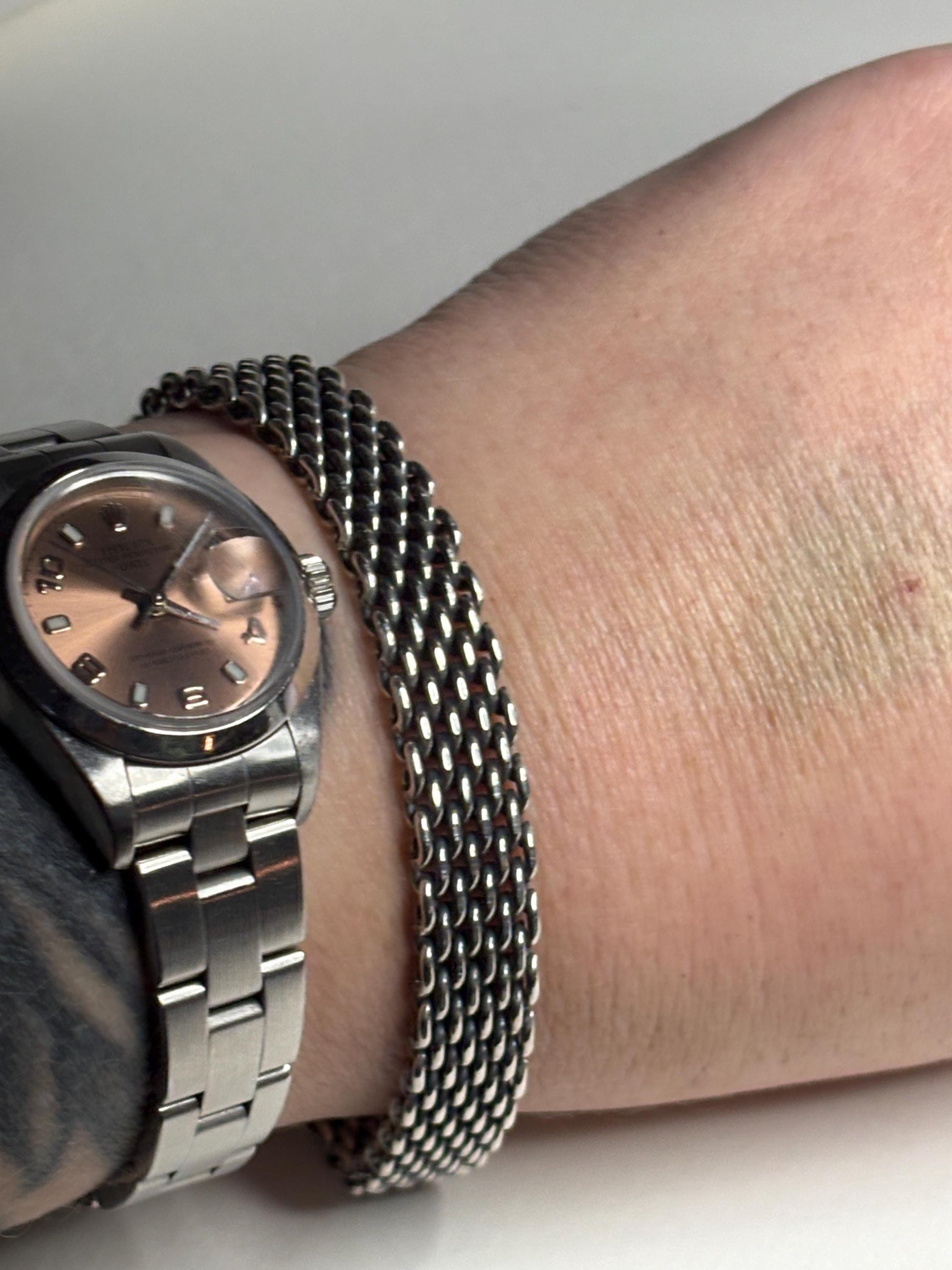 Vintage Tiffany & Co. sterling silver mesh bracelet with lobster claw clasp.