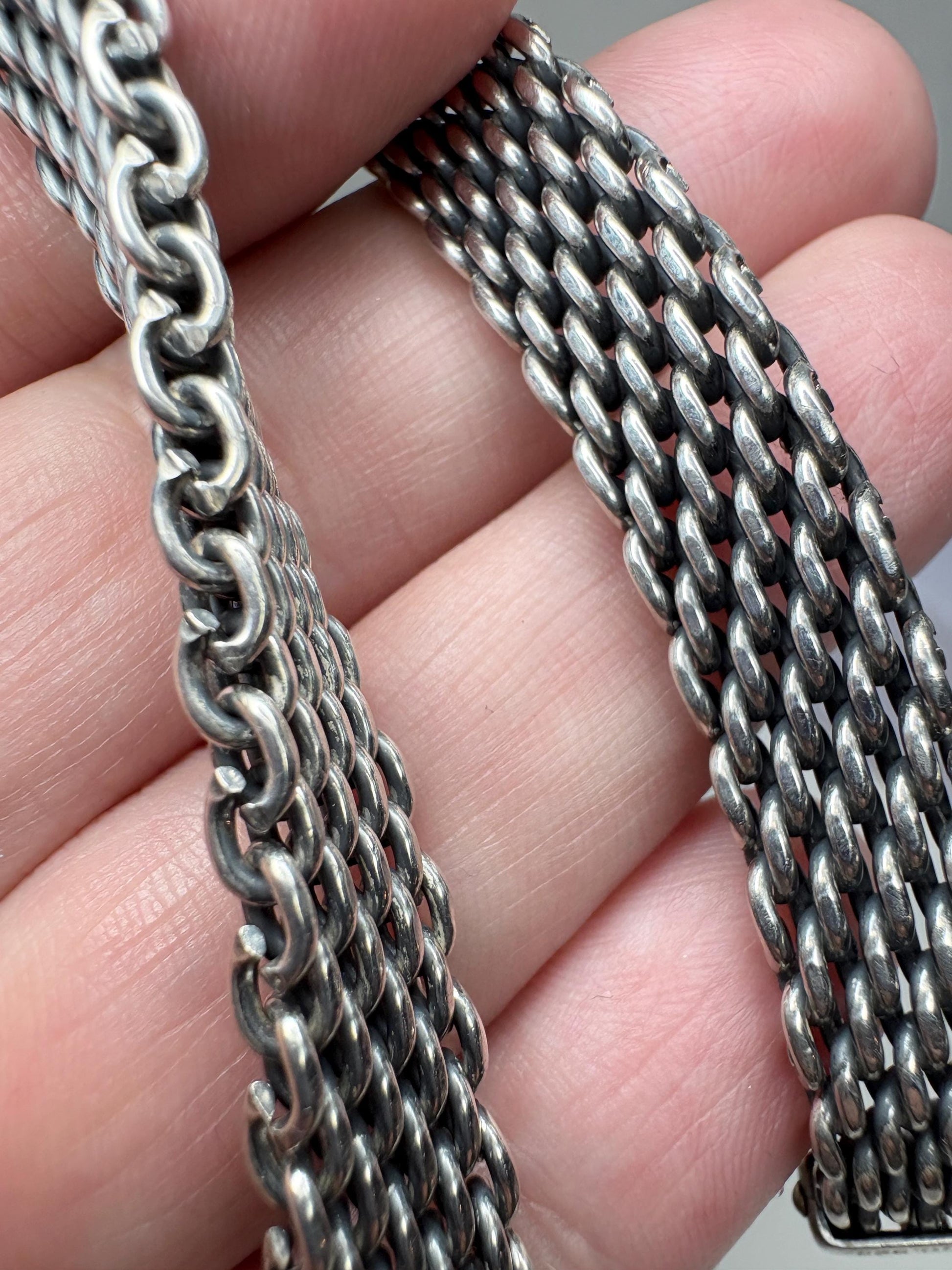 Vintage Tiffany & Co. sterling silver mesh bracelet with lobster claw clasp.