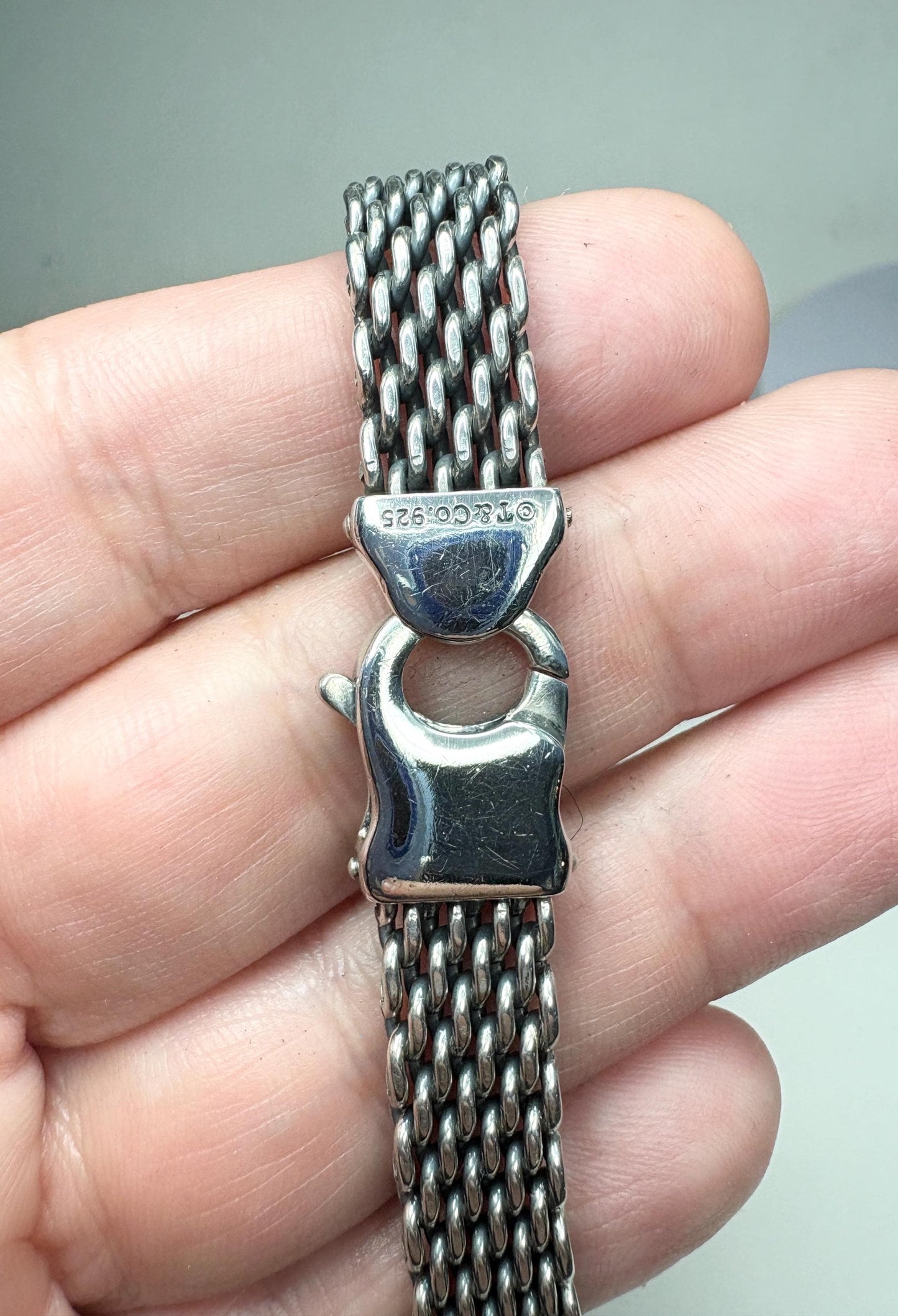 Vintage Tiffany & Co. sterling silver mesh bracelet with lobster claw clasp.