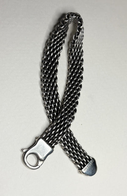 Vintage Tiffany & Co. sterling silver mesh bracelet with lobster claw clasp.