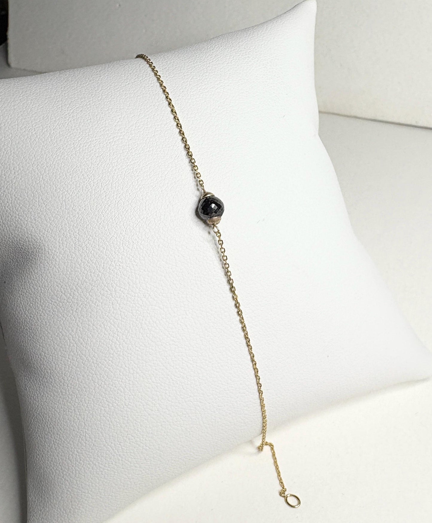 Black Diamond Solitaire Bead Bracelet Solid 14k Gold 5mm 7.25" - NewLifeJewelryVault