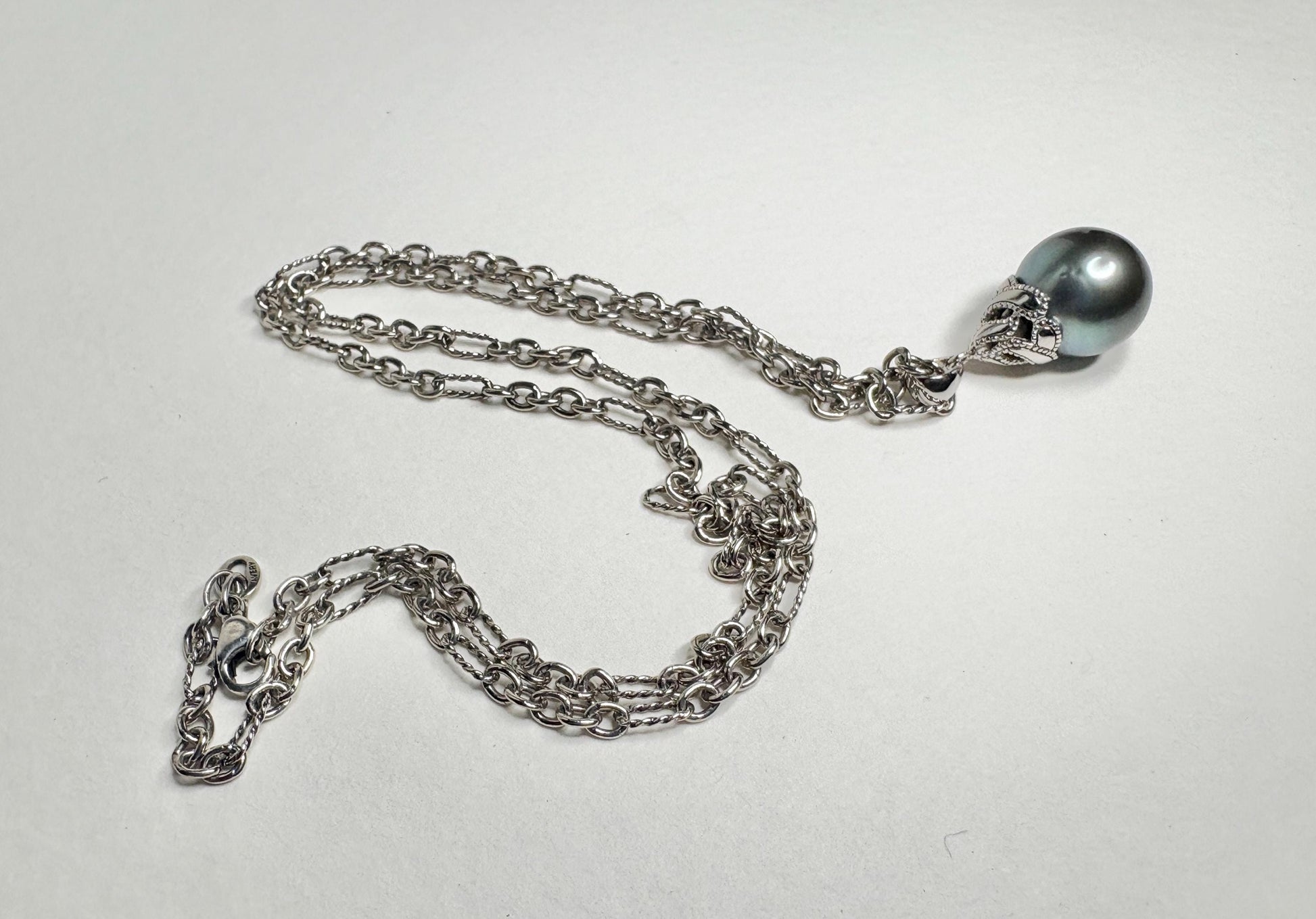 Vintage Tahitian cultured pearl pendant on a James Avery figaro chain.