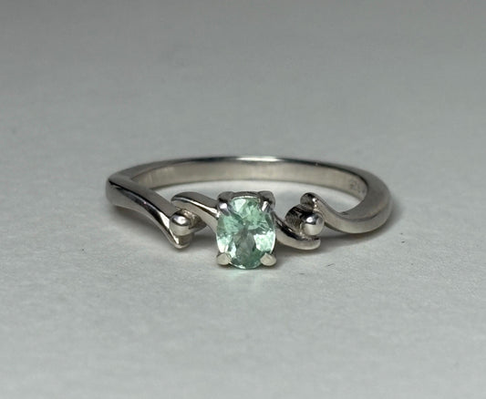 Sterling silver ring with an oval mint green tourmaline.