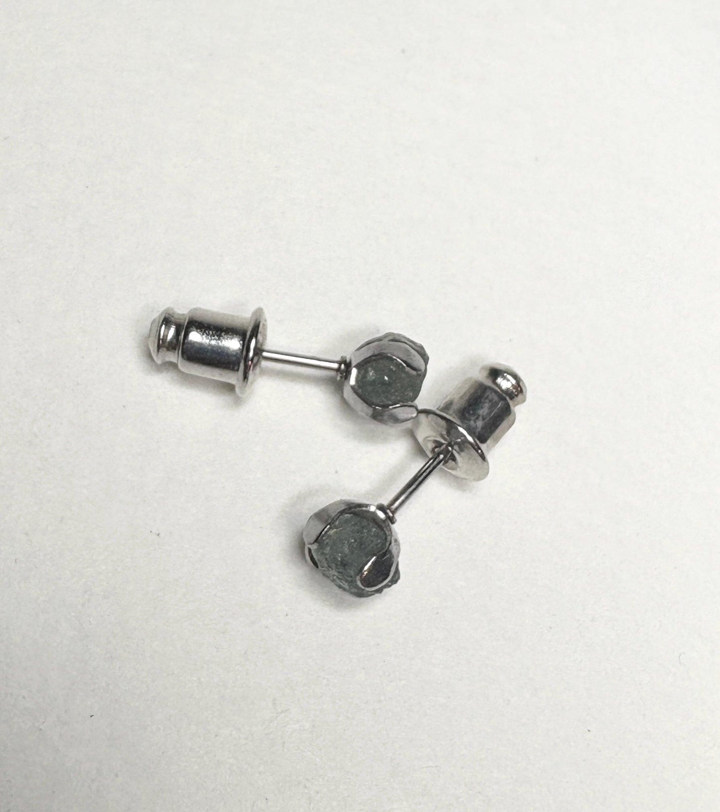 Teal Green Natural Rough Matched MONTANA Sapphire Untreated Stud Earrings in Stainless Steel