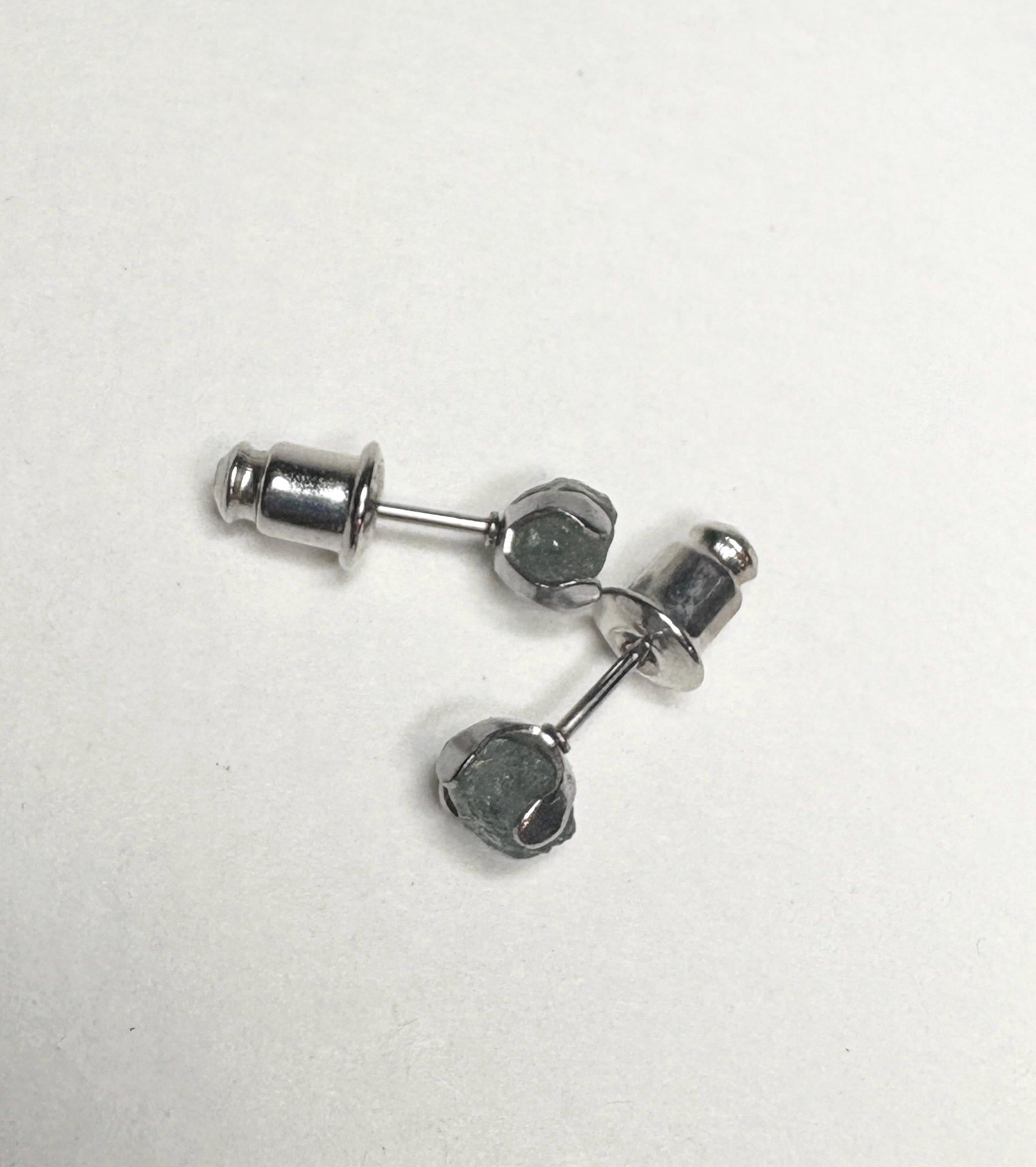 Teal Green Natural Rough Matched MONTANA Sapphire Untreated Stud Earrings in Stainless Steel