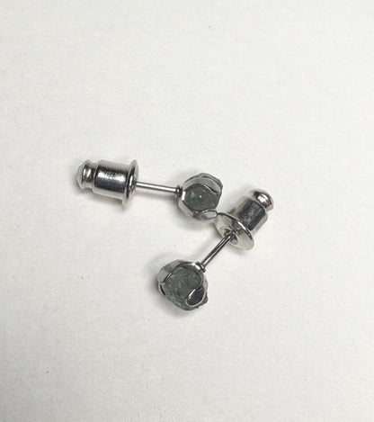 Teal Green Natural Rough Matched MONTANA Sapphire Untreated Stud Earrings in Stainless Steel