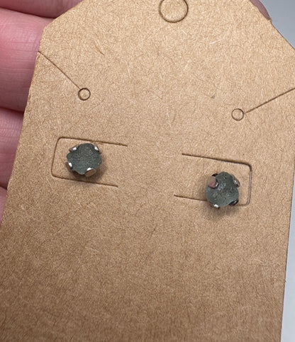 Teal Green Natural Rough Matched MONTANA Sapphire Untreated Stud Earrings in Stainless Steel