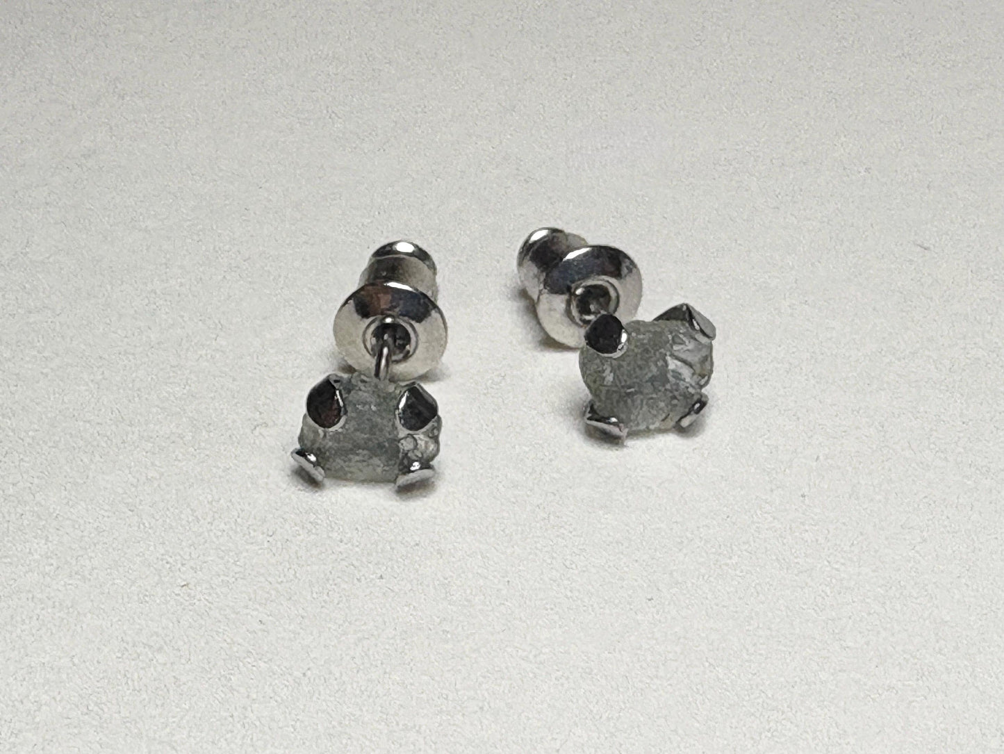 Green Natural Rough Matched MONTANA Sapphire Untreated Stud Earrings in Stainless Steel