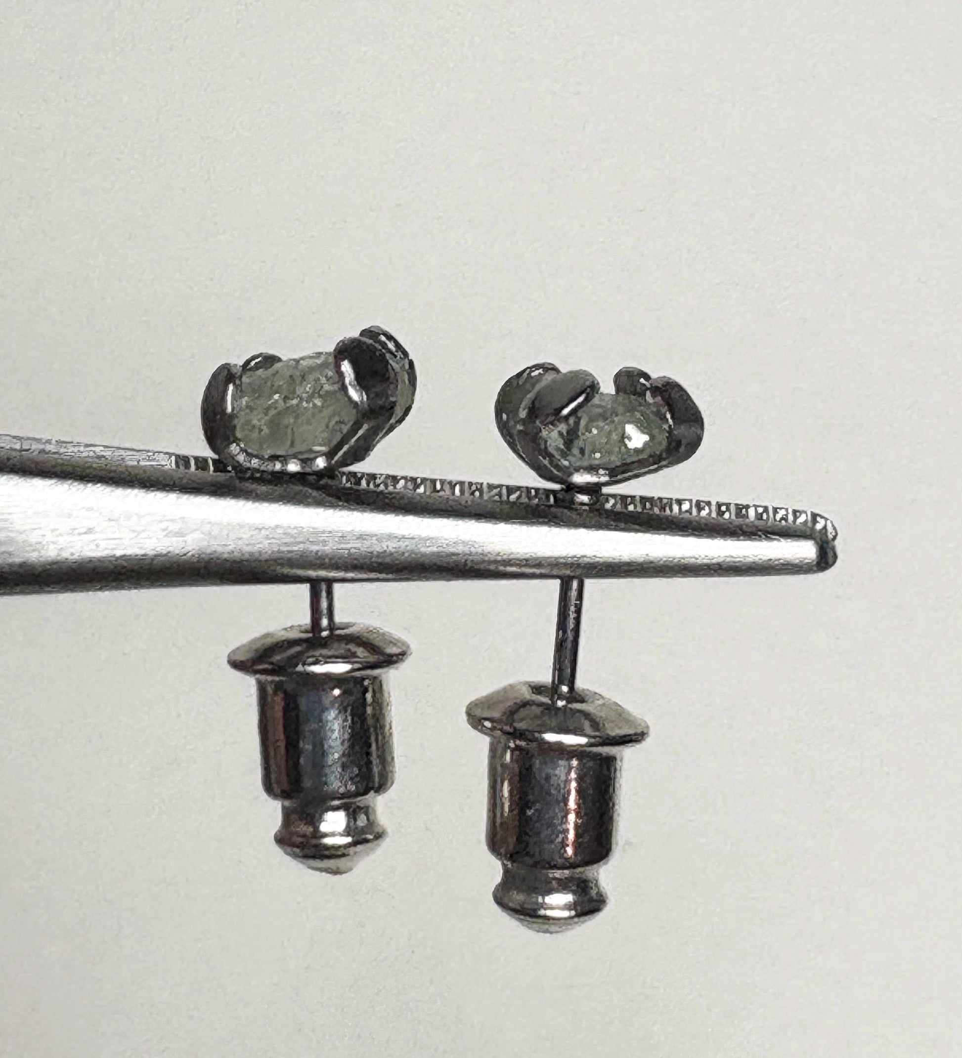 Green Natural Rough Matched MONTANA Sapphire Untreated Stud Earrings in Stainless Steel