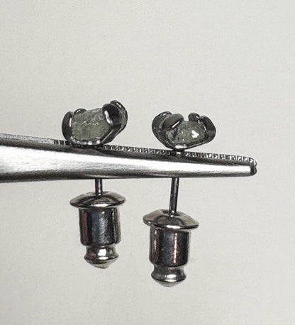 Green Natural Rough Matched MONTANA Sapphire Untreated Stud Earrings in Stainless Steel