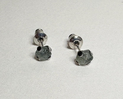 Teal Natural Rough Matched MONTANA Sapphire Untreated Stud Earrings in Stainless Steel