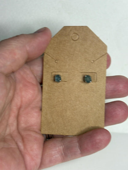 Teal Natural Rough Matched MONTANA Sapphire Untreated Stud Earrings in Stainless Steel