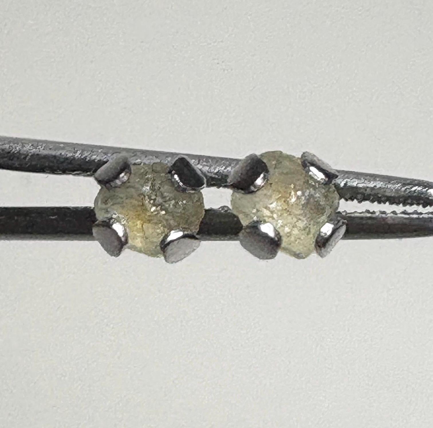 Yellow Natural Rough Matched MONTANA Sapphire Untreated Stud Earrings in Stainless steel