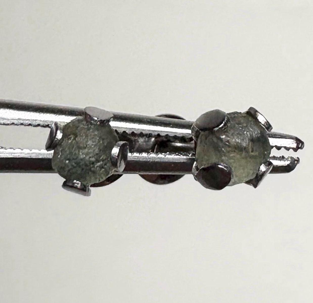 Green Natural Rough Matched MONTANA Sapphire Untreated Stud Earrings in Stainless Steel