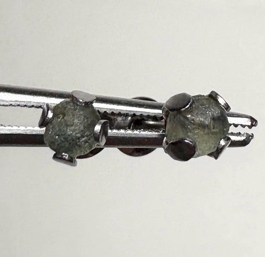 Green Natural Rough Matched MONTANA Sapphire Untreated Stud Earrings in Stainless Steel