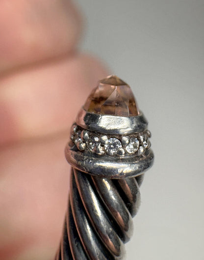 Sterling silver cable cuff bracelet with morganite and diamond accents.