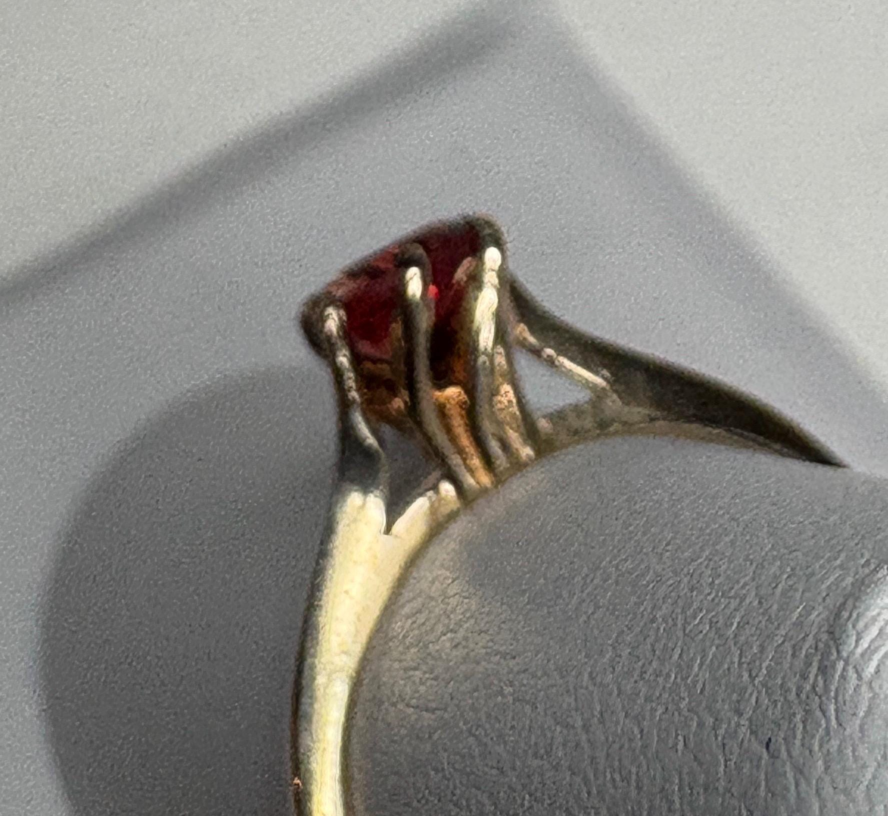 Red Oregon sunstone solitaire ring in solid 10k gold.