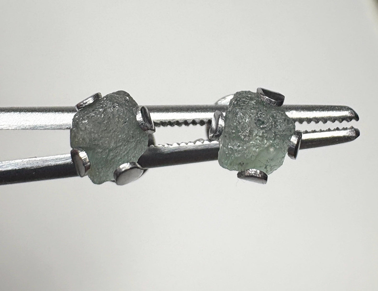 Teal Green Natural Rough Matched MONTANA Sapphire Untreated Stud Earrings in Stainless Steel