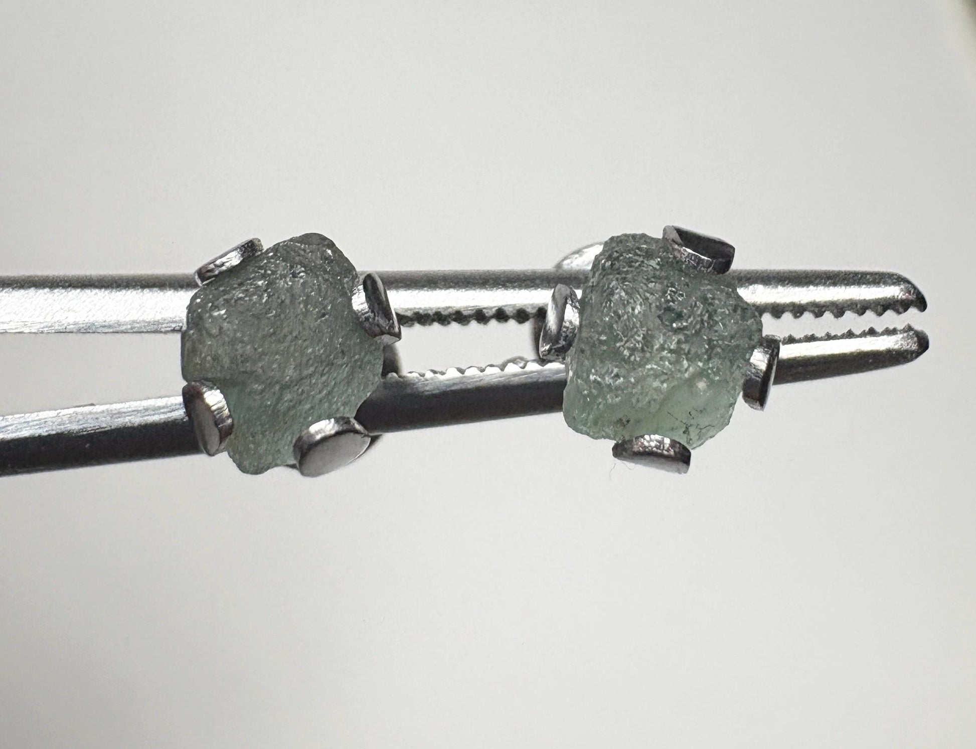 Teal Green Natural Rough Matched MONTANA Sapphire Untreated Stud Earrings in Stainless Steel