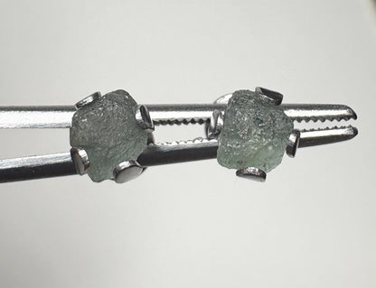 Teal Green Natural Rough Matched MONTANA Sapphire Untreated Stud Earrings in Stainless Steel