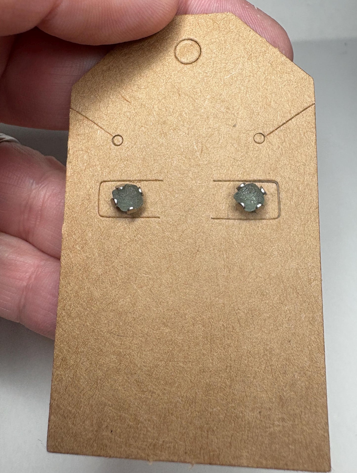 Teal Green Natural Rough Matched MONTANA Sapphire Untreated Stud Earrings in Stainless Steel