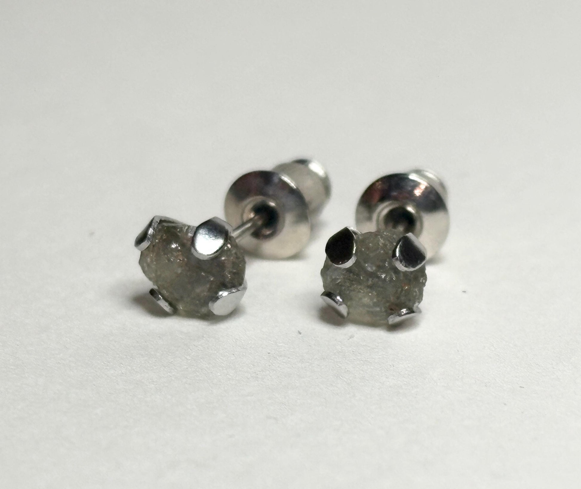 Green Natural Rough Matched MONTANA Sapphire Untreated Stud Earrings in Stainless Steel