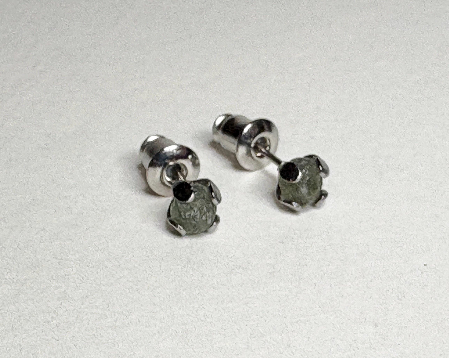 Green Natural Rough Matched MONTANA Sapphire Untreated Stud Earrings in Stainless Steel