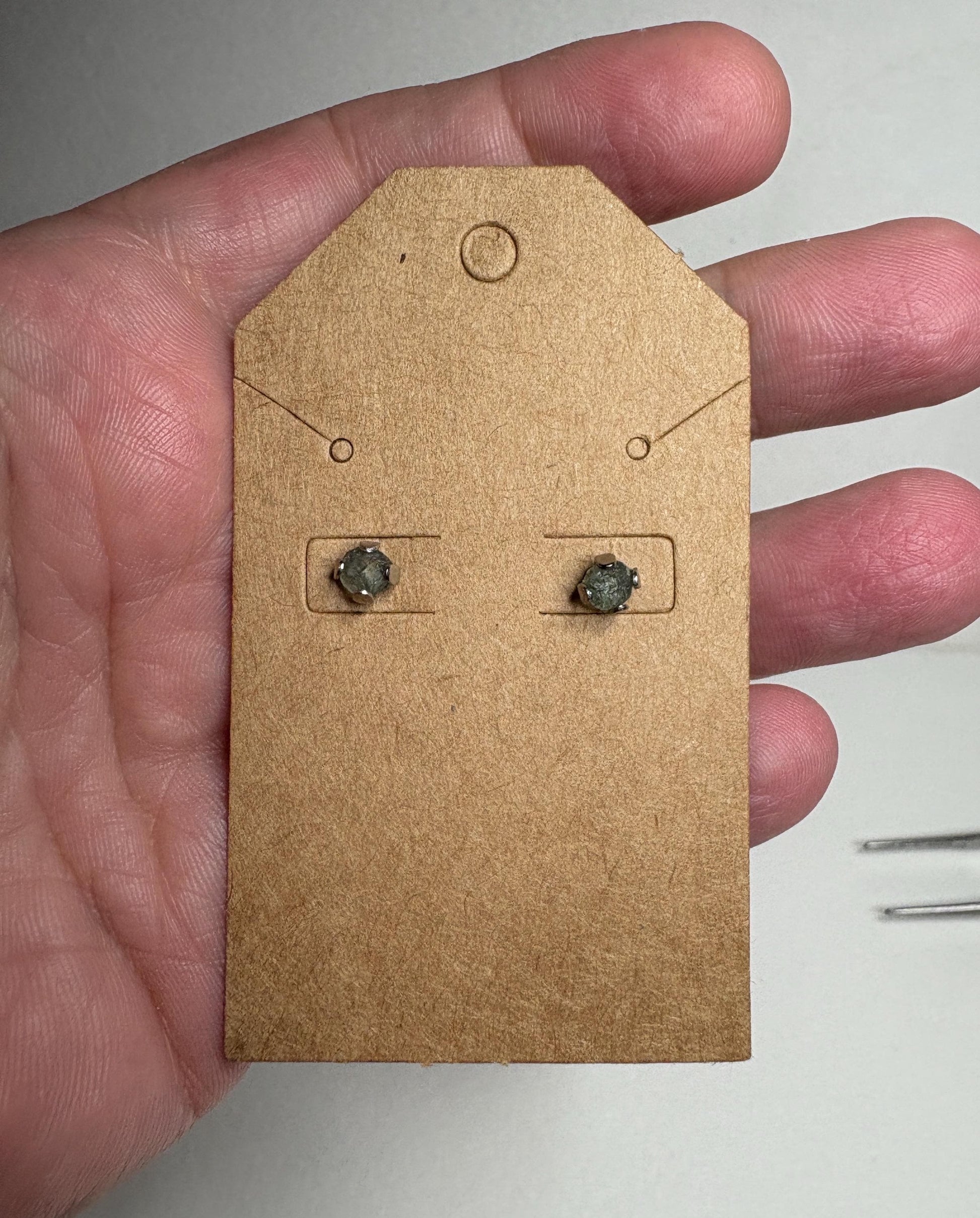 Green Natural Rough Matched MONTANA Sapphire Untreated Stud Earrings in Stainless Steel