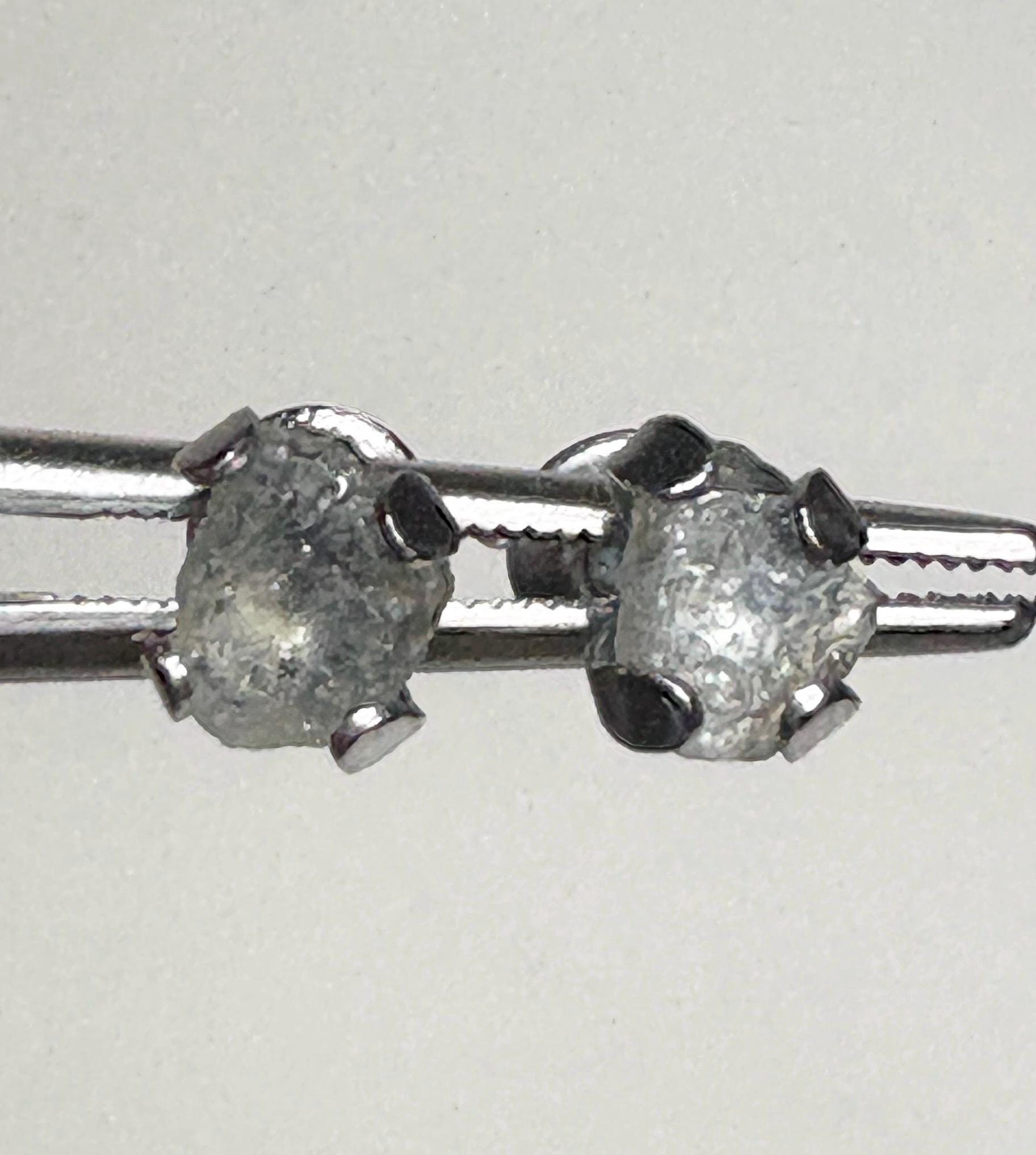 Green Natural Rough Matched MONTANA Sapphire Untreated Stud Earrings in Stainless Steel