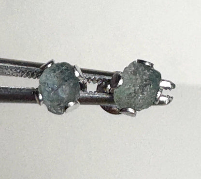 Teal Natural Rough Matched MONTANA Sapphire Untreated Stud Earrings in Stainless Steel