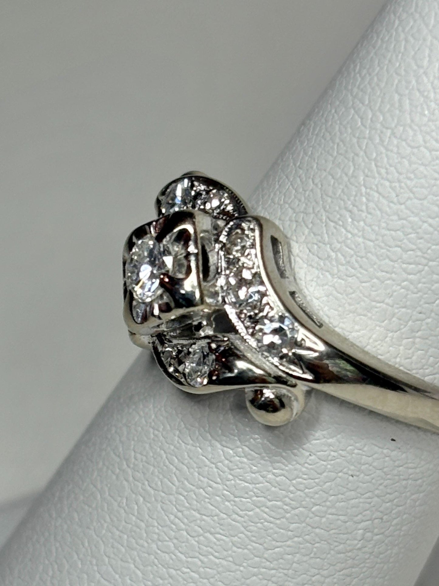 Vintage 14k white gold ring with natural diamonds.