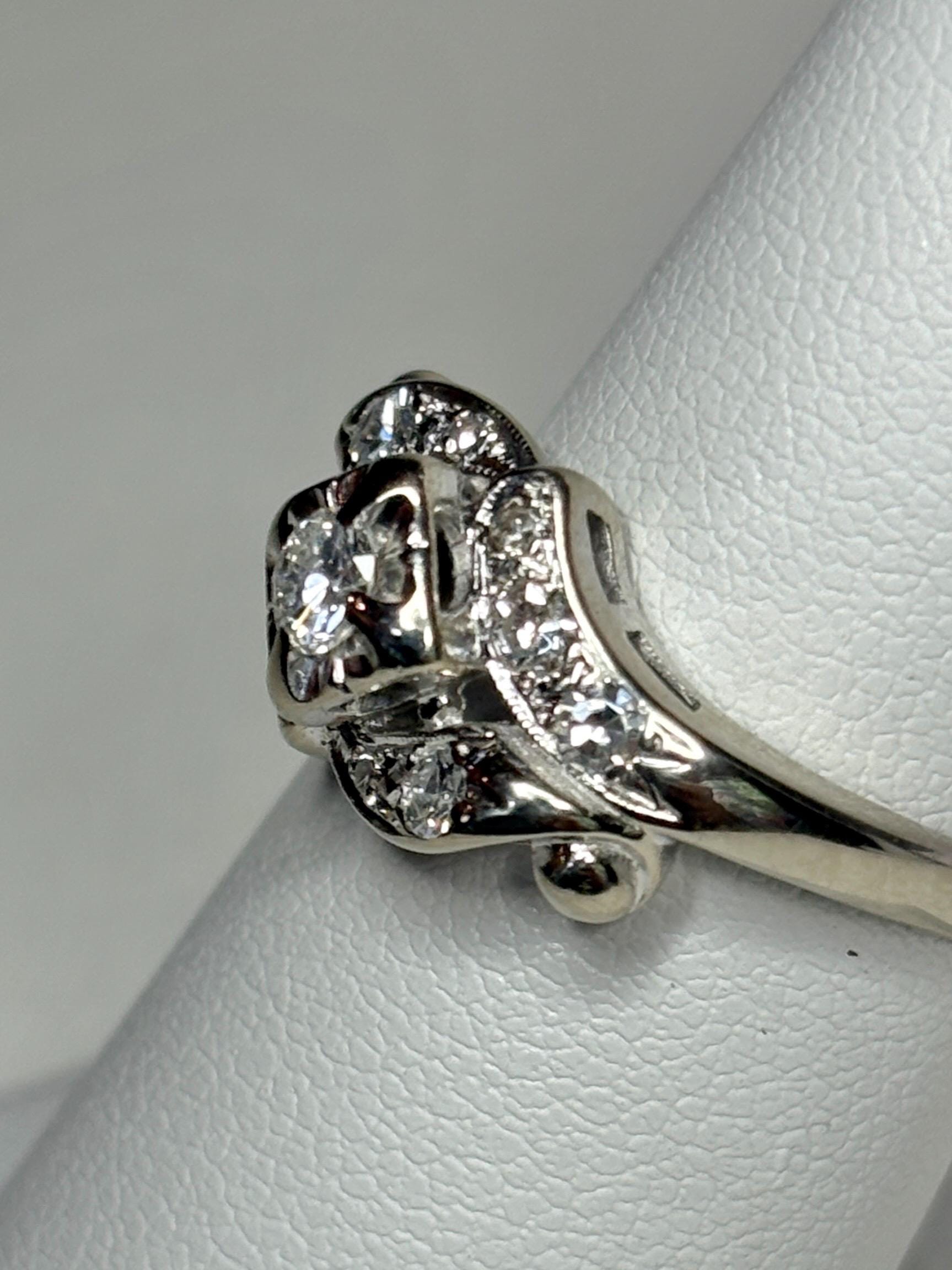 Vintage 14k white gold ring with natural diamonds.