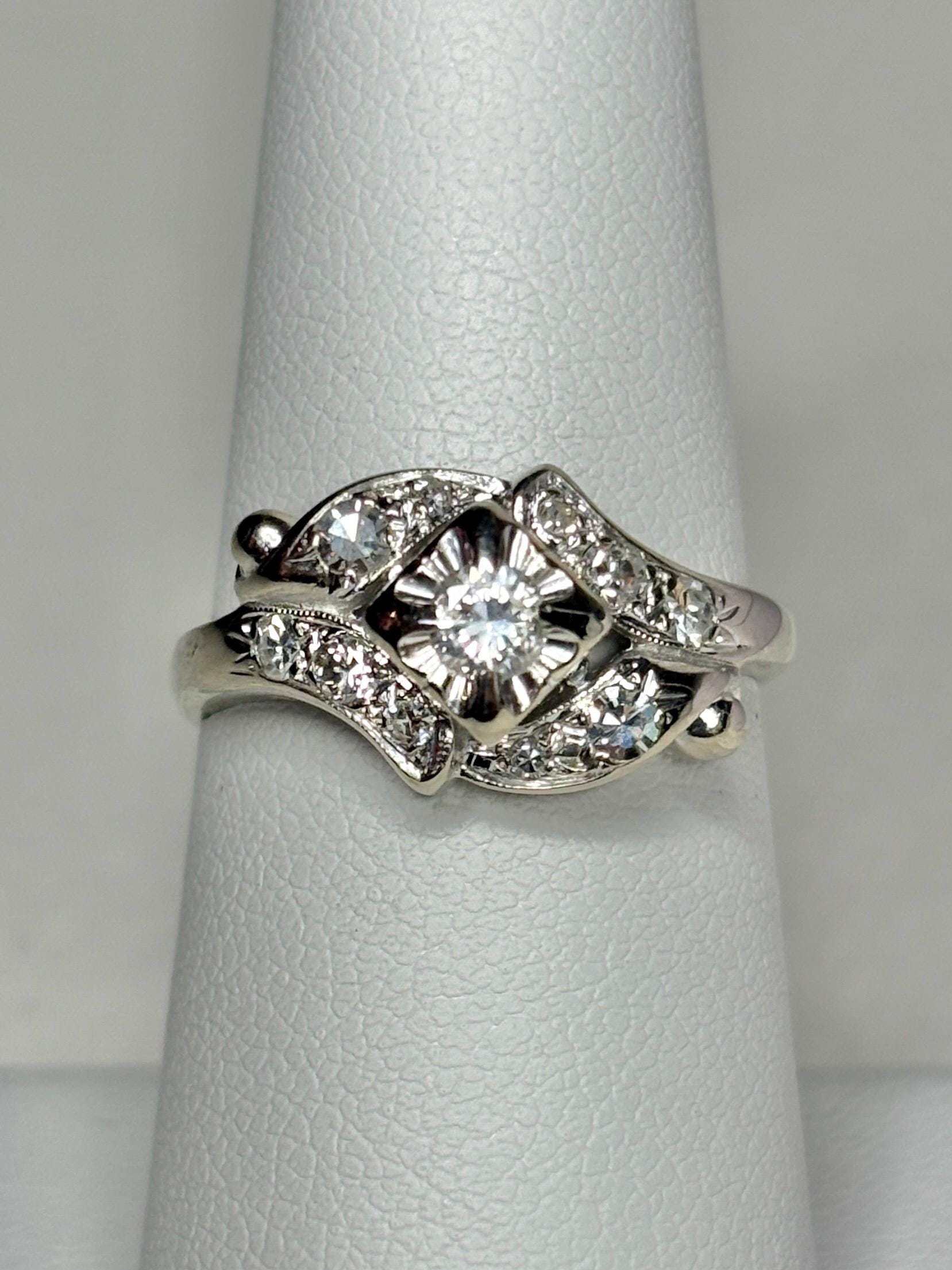 Vintage 14k white gold ring with natural diamonds.