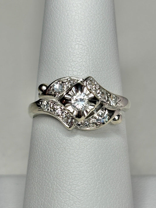 Vintage 14k white gold ring with natural diamonds.