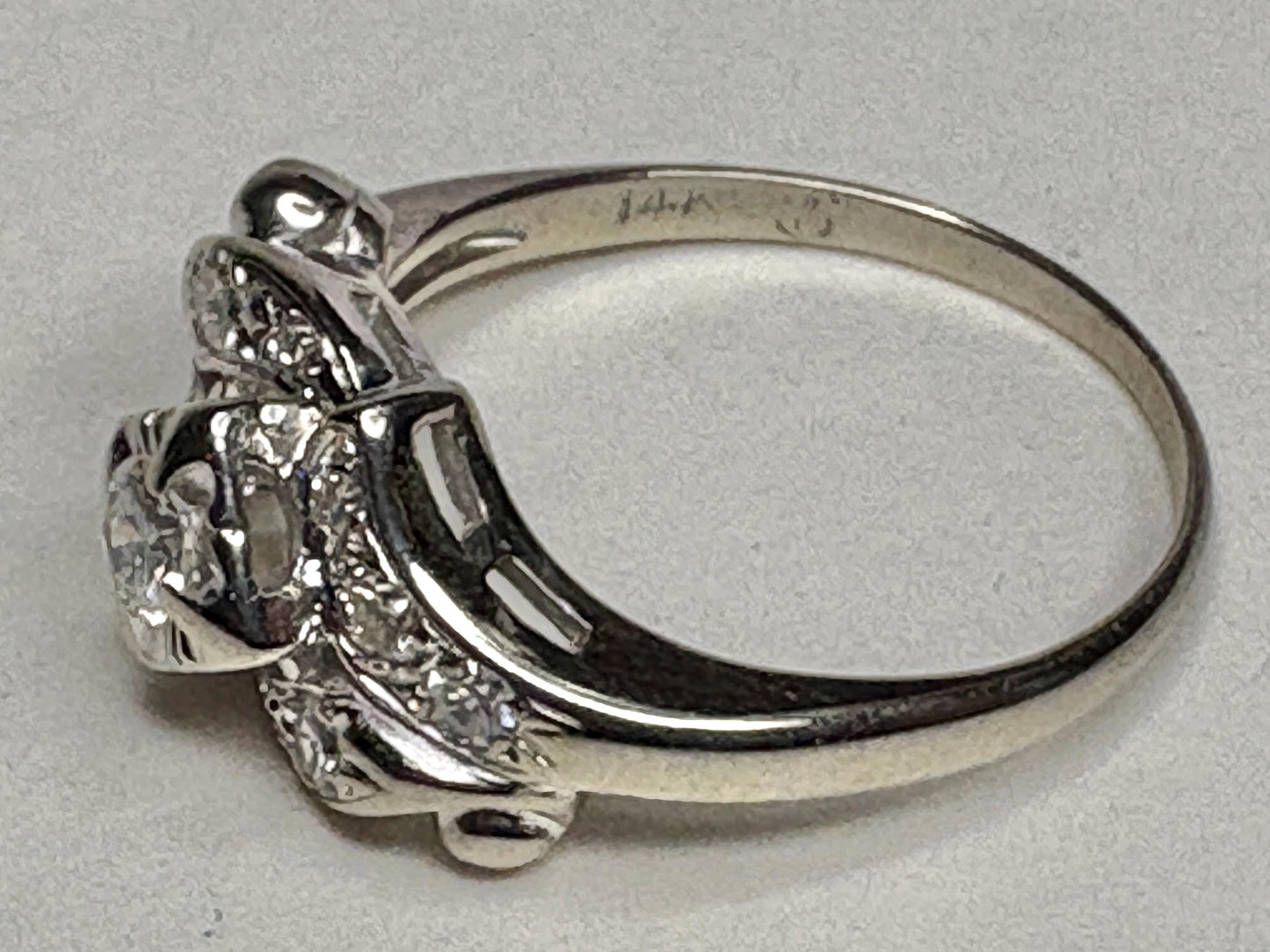 Vintage 14k white gold ring with natural diamonds.