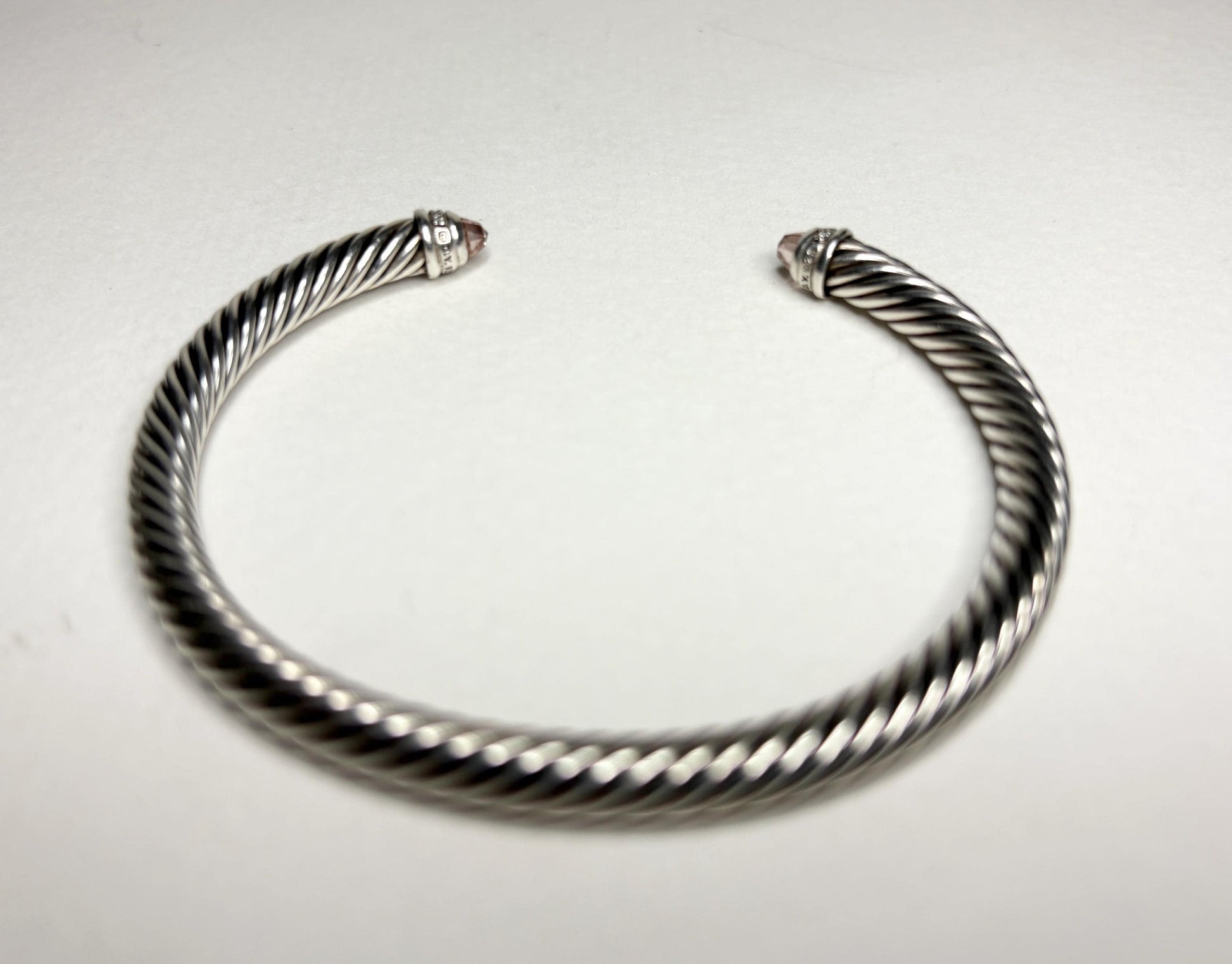 Sterling silver cable cuff bracelet with morganite and diamond accents.