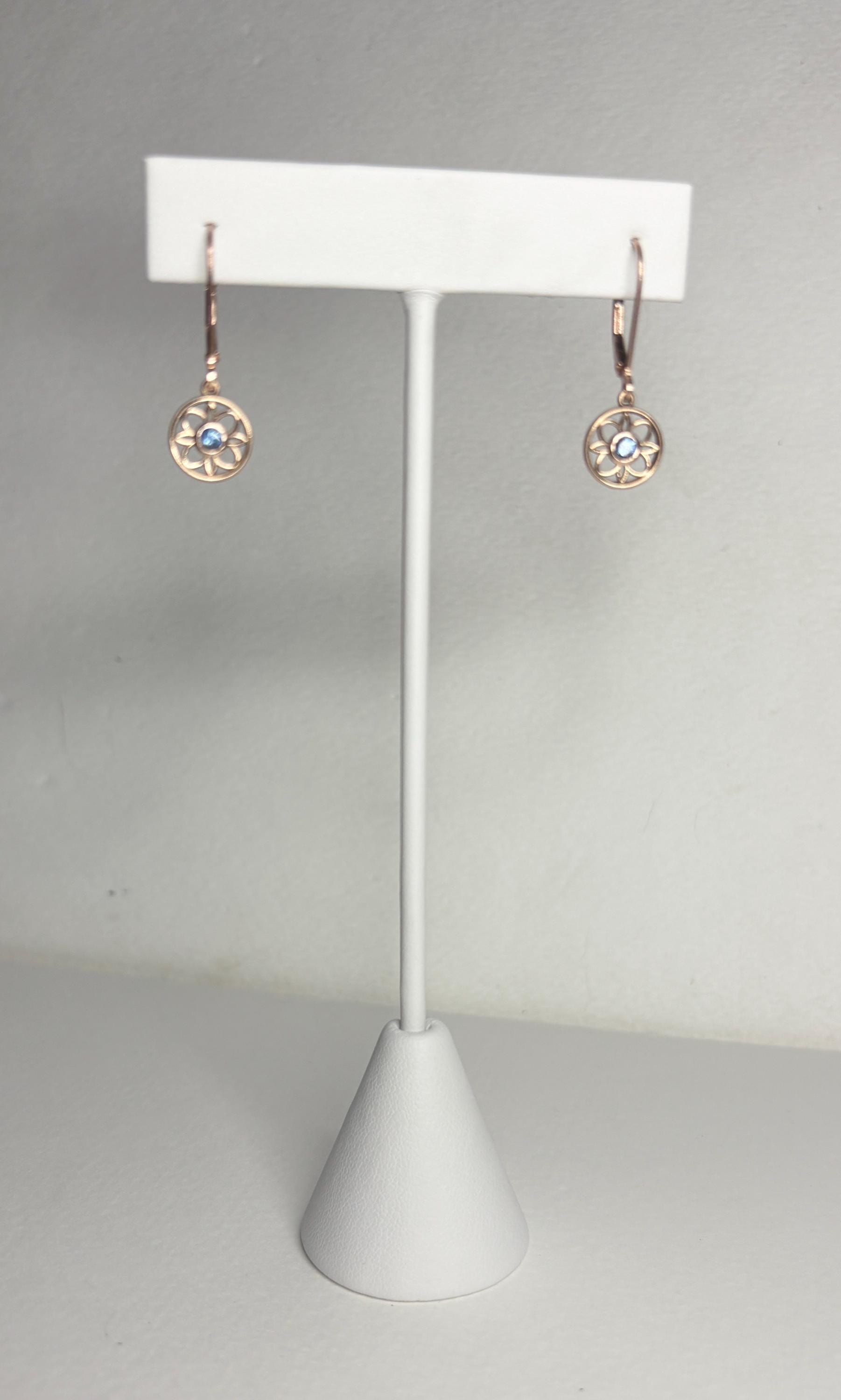Montana Sapphire Dangle Drop Earrings in Solid 14k Rose Gold with Lever Backs