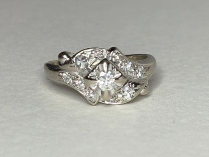 Vintage 14k white gold ring with natural diamonds.