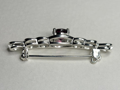 Rhodolite garnet Celtic knot bar brooch in solid sterling silver.