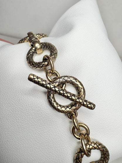 Vintage solid bronze link bracelet with toggle clasp.