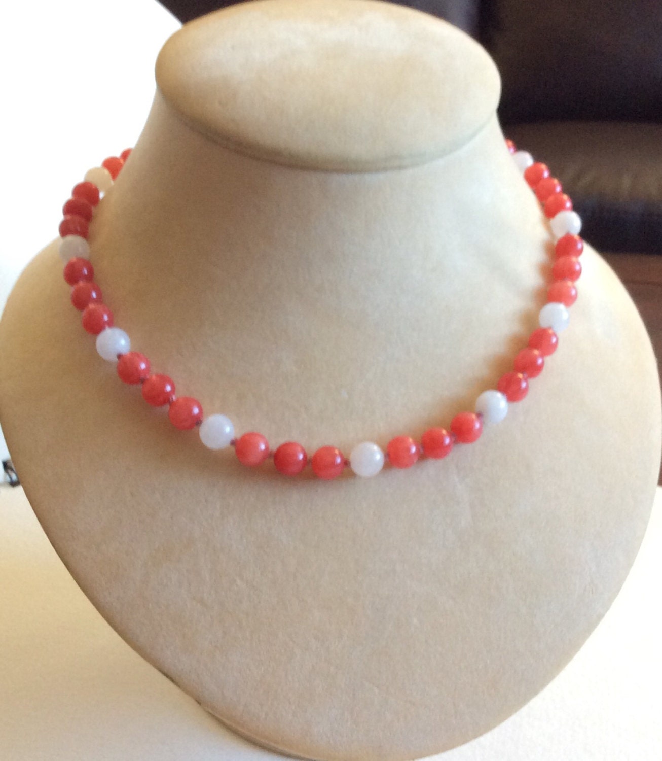 Rhodochrosite and Rose Quartz beaded necklace magnetic clasp