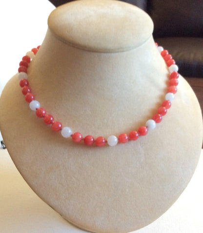 Rhodochrosite and Rose Quartz beaded necklace magnetic clasp