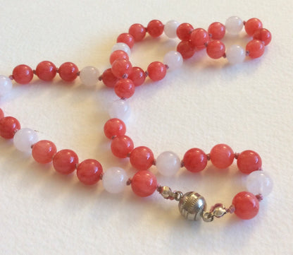 Rhodochrosite and Rose Quartz beaded necklace magnetic clasp