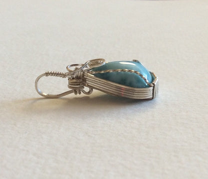Larimar sterling silver wire wrapped pendant