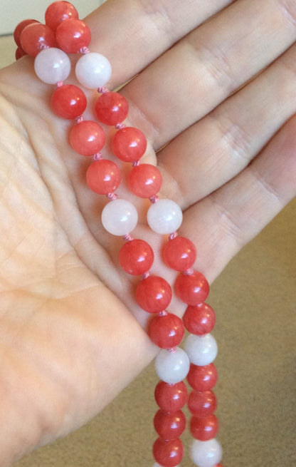 Rhodochrosite and Rose Quartz beaded necklace magnetic clasp